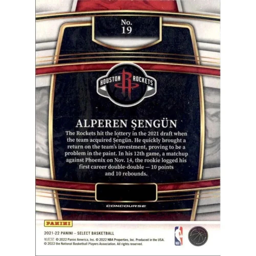 2021-22 Panini Select Alperen Sengun Rookies Blue Prizm 19 Houston Rockets